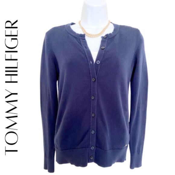 TOMMY HILFIGER Blue Embroidered Lace Cardigan, XS - Picture 1 of 11